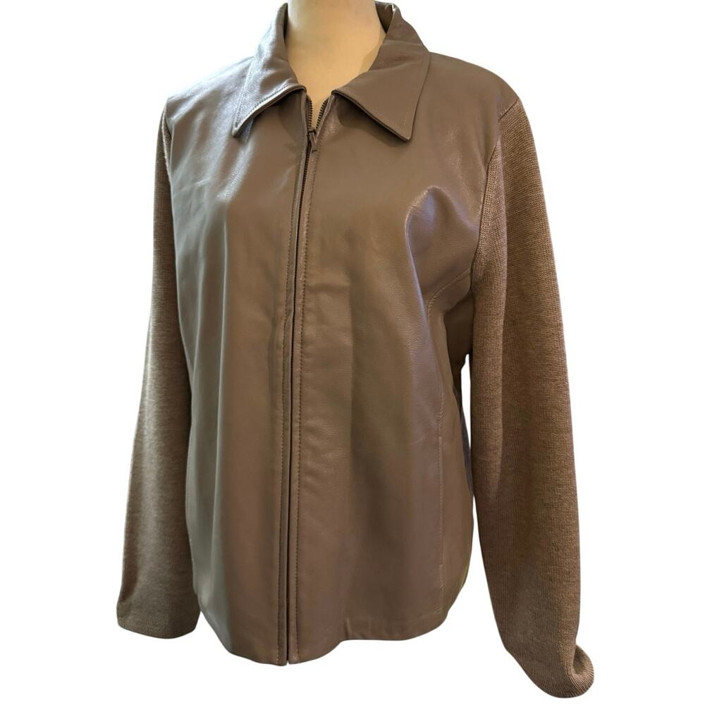 Pendleton Women's Size XL  Gray Full Zip Leather/Wool Jacket/Sweater